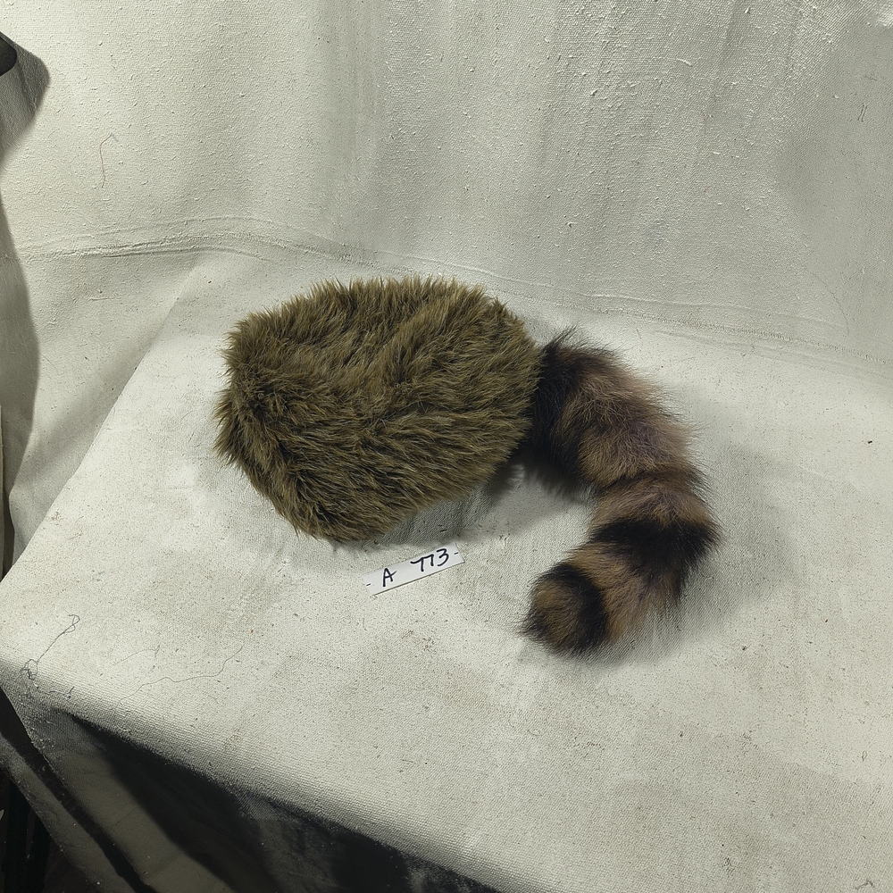 Faux Fur Raccoon Skin Cap One Size